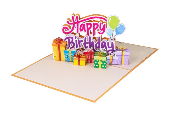 Carte 3D Pop-up Happy Birthday cadeaux bleu
