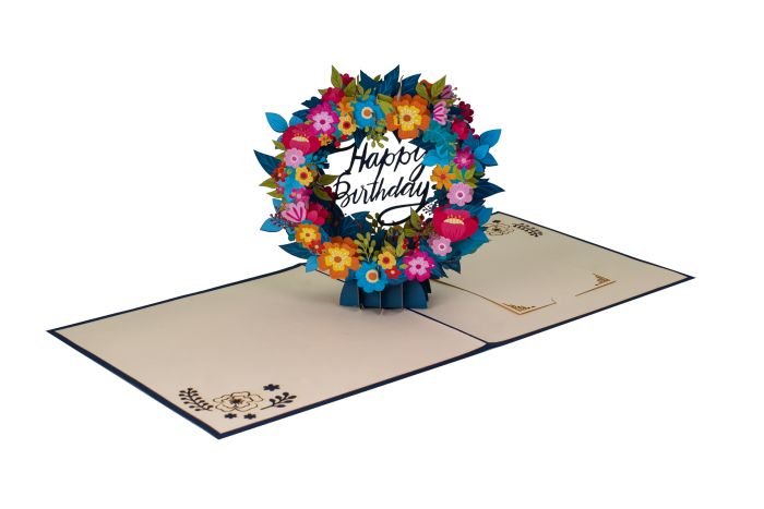 Carte 3D Pop-up Cercle de fleurs bleu