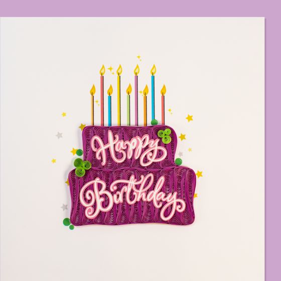 Carte Quilling Gateau d anniversaire violet Happy Birthday