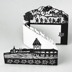 Scherenschnitt-Karte Luzern 3-teilig schwarz weiss