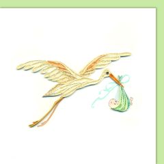 Quilling-Karte Geburt Storch hellgrün