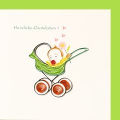 Quilling-Karte winkendes Baby Herzliche Gratulation