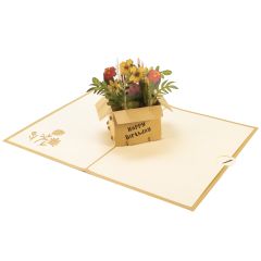 Carte Pop Up cadeau floral "Happy Birthday" d'or