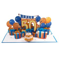 3D Pop-up-Karte 50. Geburtstag blau