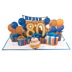 3D Pop-up-Karte 80. Geburtstag blau