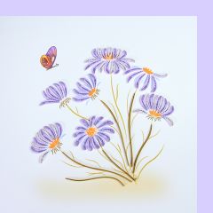 Quilling-Karte lila Blumen und Schmetterling 