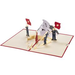 3D Pop-up-Karte Matterhorn und Schweizer Brauchtum rot