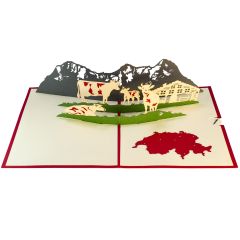 3D Pop-up-Karte Schweizer Kühe rot