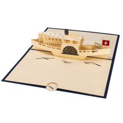 3D Pop-up-Karte Dampfschiff blau