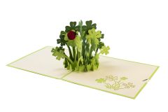Carte 3D Pop-up Trèfle à quatre feuilles avec coccinelle vert 
