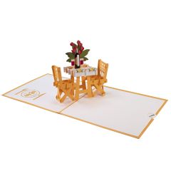 Carte 3D Pop-up Restaurant table pour deux orange