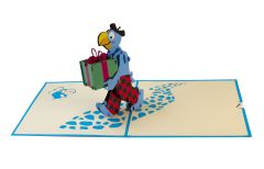 Carte 3D pop-up Globi apporte un cadeau bleu