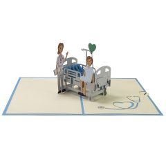 Carte 3D Pop-up lit d'hôpital bleu