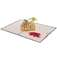 3D Pop-up-Karte Skifahrer blau