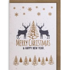 Growing Paper-Karte goldene B&auml;ume und Hirsche Merry Christmas