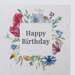 Carte graine Growing Paper carré Couronne de fleurs des champs Happy Birthday