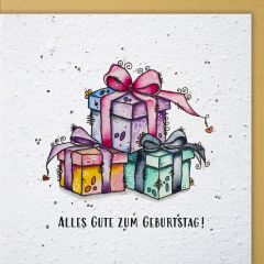 Growing Paper-Karte quadrat nadeng.ch drei Geschenke Alles Gute zum Geburtstag