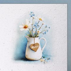 Handmade Paper Karte Blumen im Krug Merci