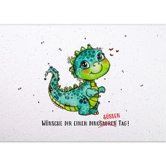 Carte postale en papier fait main Nadeng Dino menthe – Ich wünsche dir einen dinosüssen Tag
