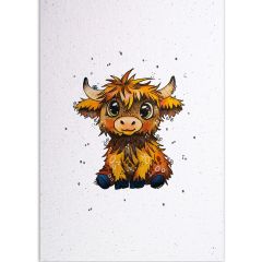 Carte postale en papier fait main Nadeng petit bœuf Highland mignon