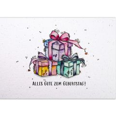 Carte postale en papier fait main Nadeng trois cadeaux – Alles Gute zum Geburtstag