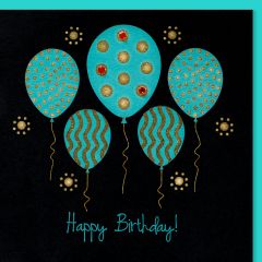 fromJUDE-Karte von Hand veredelt Glitzer Ballons blau Happy Birthday