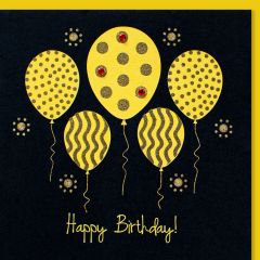 fromJUDE-Karte von Hand veredelt Glitzer Ballons gelb Happy Birthday