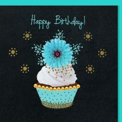fromJUDE-Karte von Hand veredelt Geburtstags Cupcake blau Happy Birthday