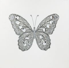 **Handpainted Jaab-Karte Silver Butterfly
