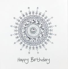 **Handpainted Jaab-Karte Silver Sun Happy Birthday