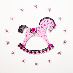 **Handpainted Jaab-Karte Silver Pferdchen pink