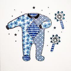 **Handpainted Jaab-Karte Indigo Baby Anzug blau