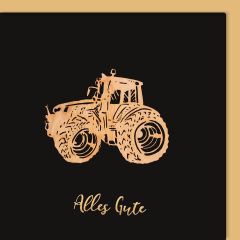 Carte découpée en bois Tracteur Alles Gute