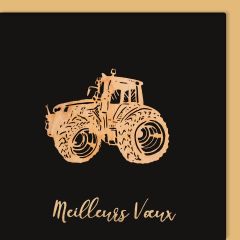 Carte découpée en bois Tracteur Meilleurs vœux