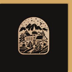 Carte découpée en bois - village d'hiver
