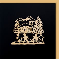 Carte découpée en bois Enfants dans la neige