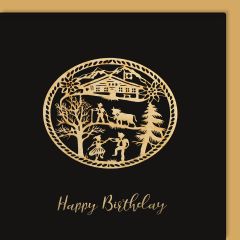 Carte découpée en bois - Traditionnellement ovale Happy Birthday
