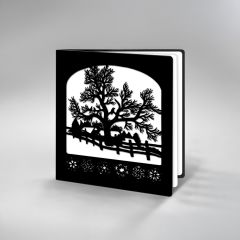 Scherenschnitt-Karte klein Winterbaum schwarz weiss