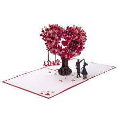 Carte pop-up 3D La balançoire des amoureux rouge