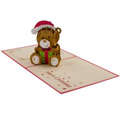 3D Pop-up-Karte Weihnachtsb&auml;r Merry Christmas rot