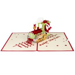 3D Pop-up-Karte Santa im Zug rot Merry Christmas