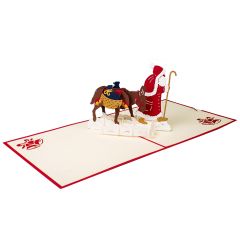 3D Pop-up-Karte Samichlaus und Esel rot