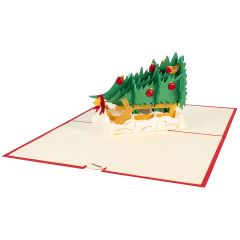 3D Pop-up-Karte Schlitten mit Baum rot