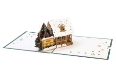 Carte 3D Pop-up Maison d'hiver verte