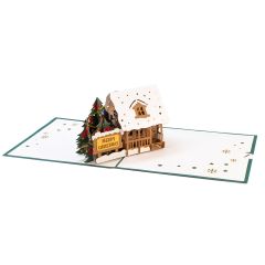 3D Pop-up-Karte Winterhaus grün