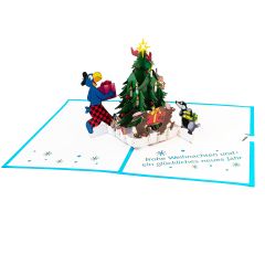 3D Pop-up-Karte Globi Waldweihnachten Frohe Weihnachten blau
