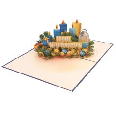 3D Pop-up-Karte Kerzen Frohe Weihnachten blau