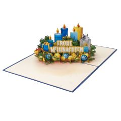 3D Pop-up-Karte Kerzen Frohe Weihnachten blau