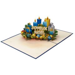 3D Pop-up-Karte Kerzen Joyeux Noël blau