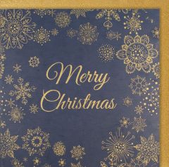 Organic Paper Card Schneesterne und Merry Christmas blau